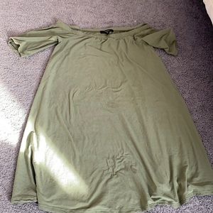 Olive green flowy off the shoulder dress